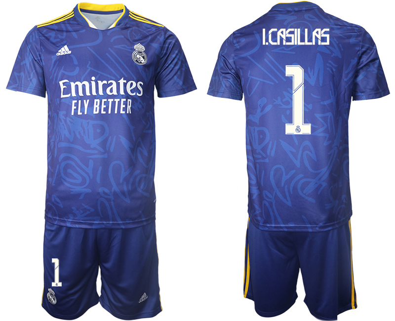 Men 2021-2022 Club Real Madrid away blue #1 Soccer Jerseys